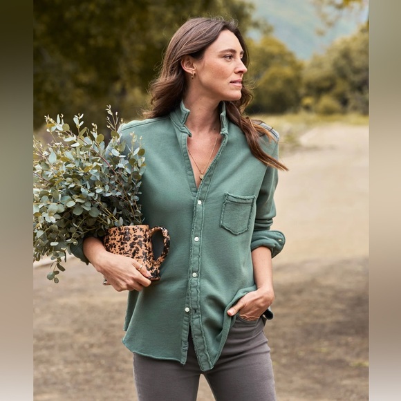 Frank & Eileen Triple Fleece Terry Sweatshirt Button up Eileen Sz S Thyme - Picture 2 of 8
